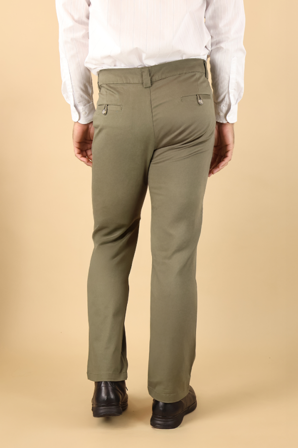 Pantalón Slim Fit Gabardina Verde Cemento Formal Para Caballero